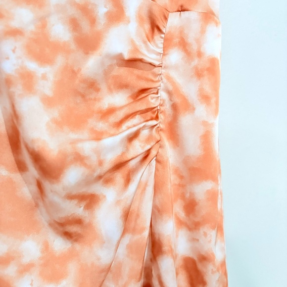 3/$10⚡️Forever21 Orange Tie Dye Asymmetrical Ruched Spaghetti Strap Dress - Picture 3 of 15